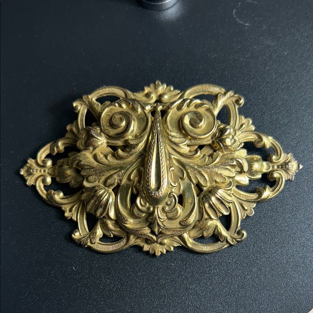 Vintage Gold Tone Victorian Revival Ornate Brooch